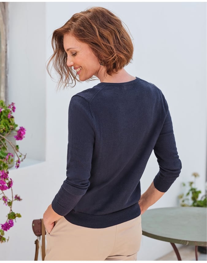 Cotton & Cashmere V Neck Sweater