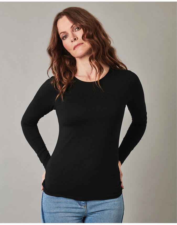 Black | Soft Jersey Crew Neck Top | Pure Collection
