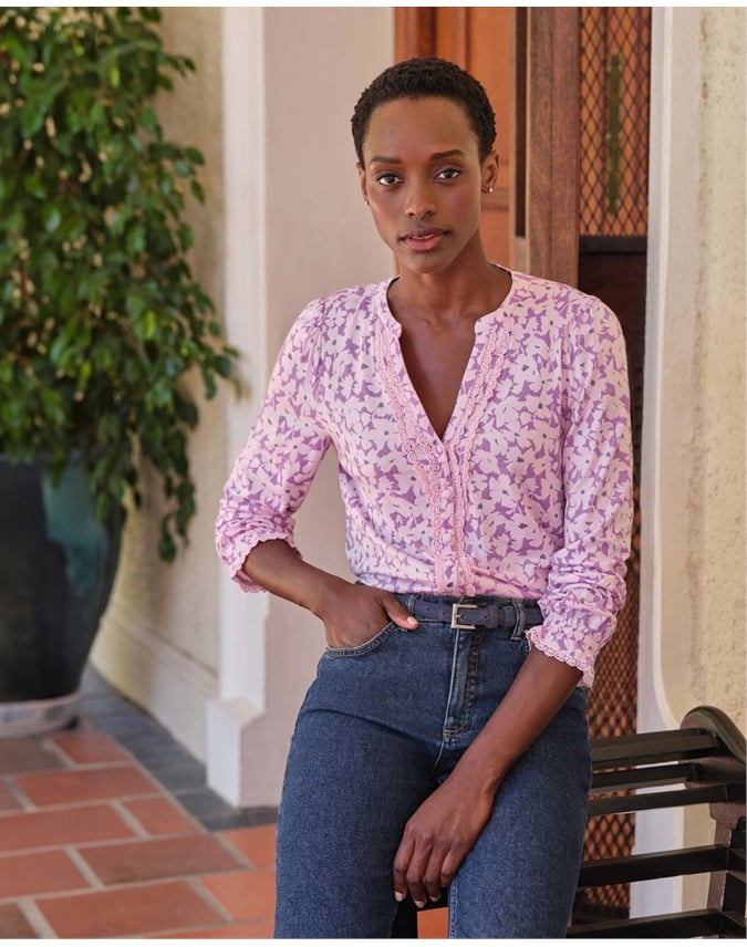 Jersey Lace Trim Blouse