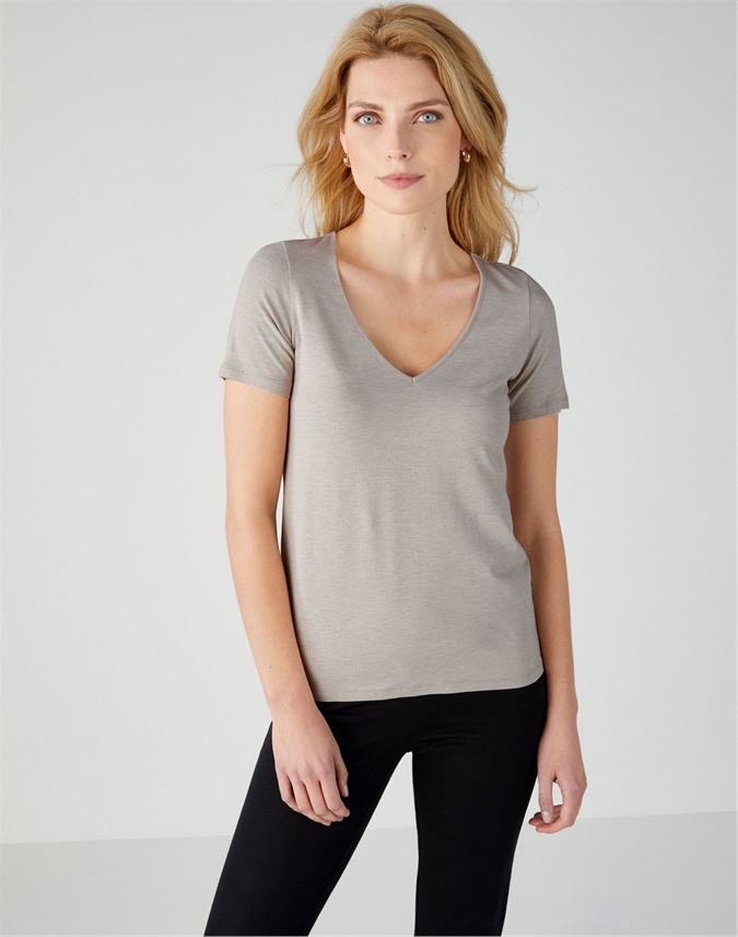 Pebble | Soft Jersey V Neck Top | Pure Collection