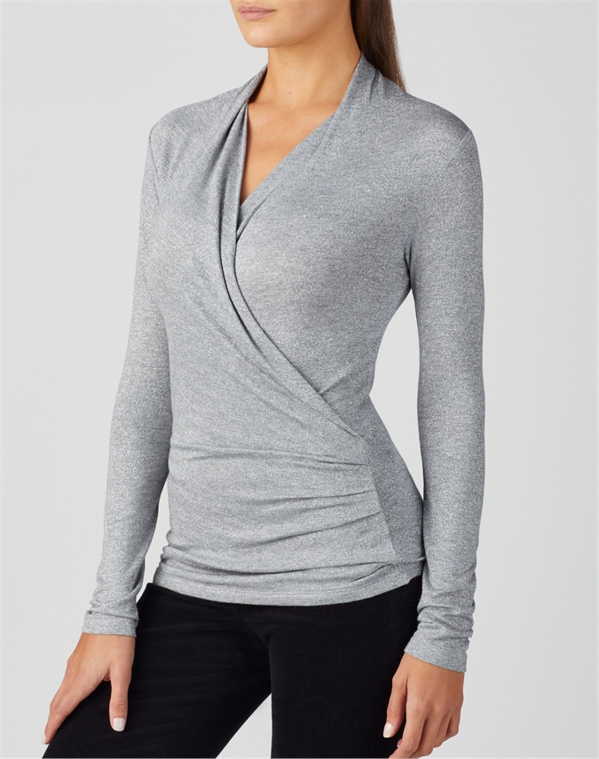 Silver | Soft Jersey Wrap Top | Pure 