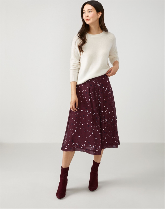 burgundy pleated skirt