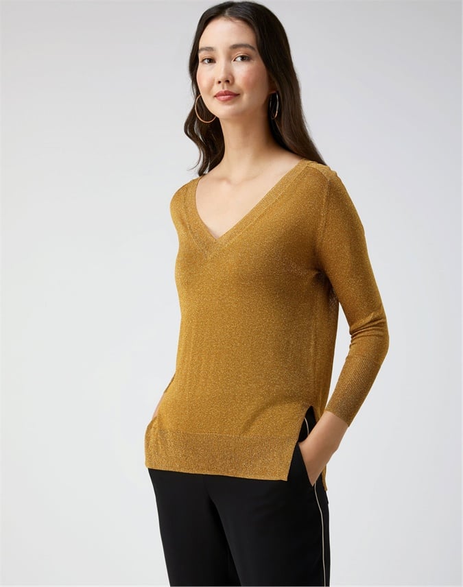 v neck side split jumper