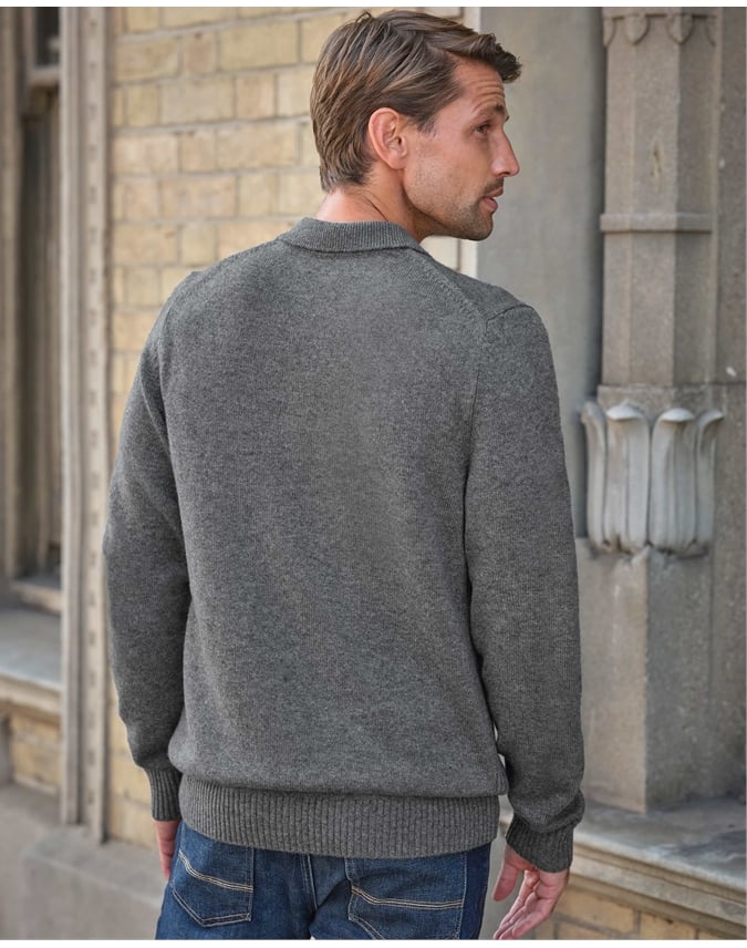 Mens Wool Cashmere Button Collar Sweater