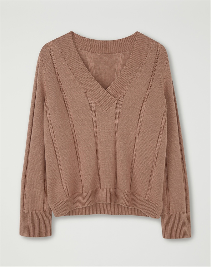 Warm Neutral V Neck Cricket Sweater Pure Collection