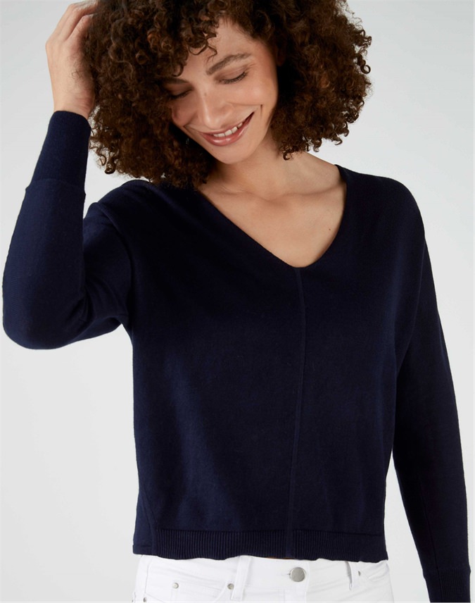 Navy | V Neck Dolman Sleeve Sweater | Pure Collection