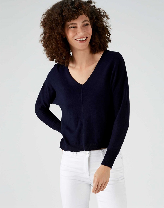 Navy | V Neck Dolman Sleeve Sweater | Pure Collection