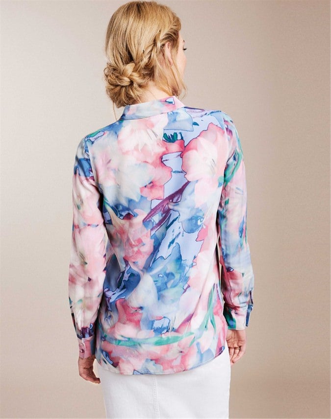 Garden Floral Washed Silk Relaxed Blouse Pure Collection