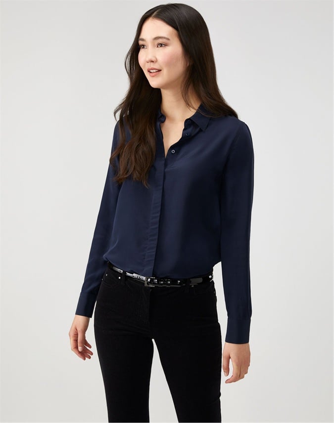 Midnight Washed Silk Relaxed Blouse Pure Collection