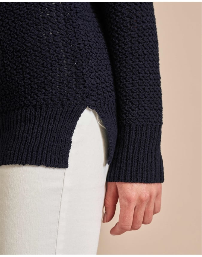 Navy Tape Yarn Textured Sweater Pure Collection