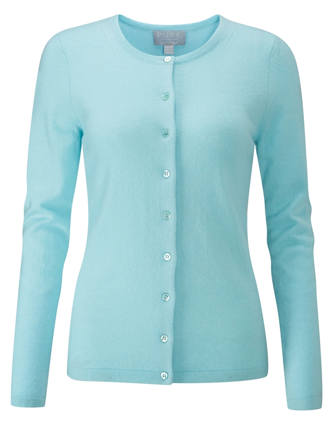 Aqua | Cashmere Crew Neck Cardigan | Pure Collection