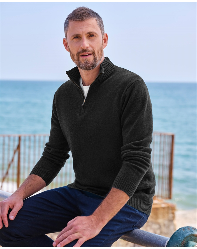 Mens Lambswool Zip Neck Sweater