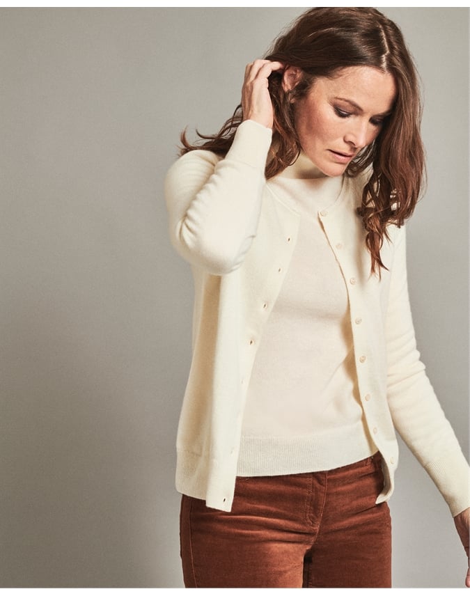Soft White Cashmere Crew Neck Cardigan Pure Collection