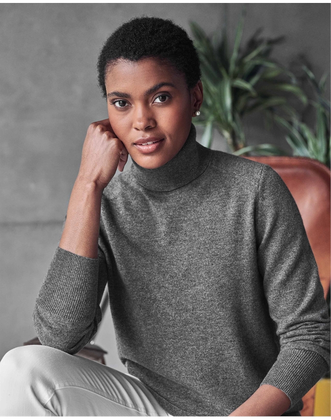 Blame fabric Outcome Soft Charcoal | Womens Cashmere Polo Neck Sweater | Pure Collection
