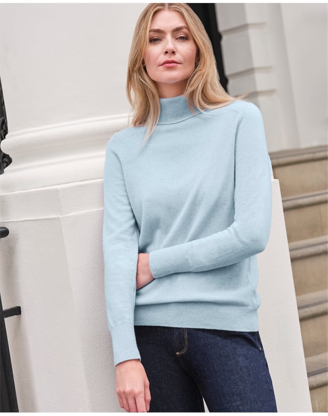 Cloud Blue Womens Cashmere Polo Neck Sweater Pure Collection