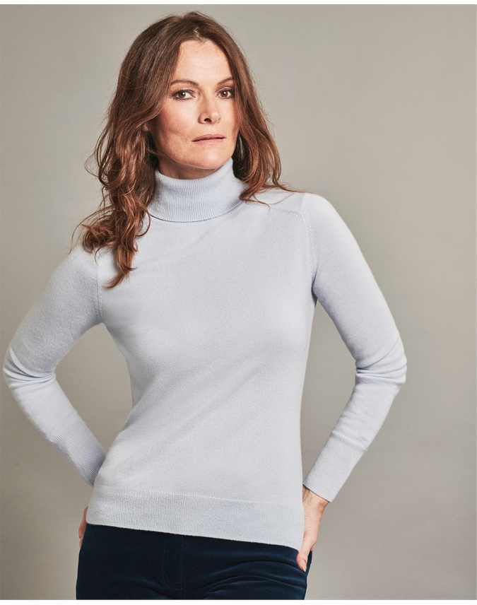 Cloud Blue | Womens Cashmere Polo Neck Sweater | Pure Collection