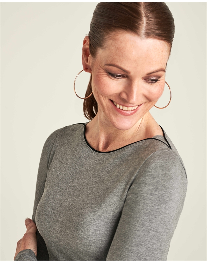 Charcoal Marl | Soft Jersey Boatneck Top | Pure Collection