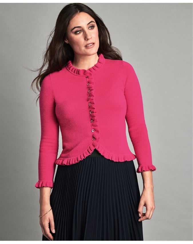 Raspberry | Cashmere Ruffle Edge Cardigan | Pure Collection