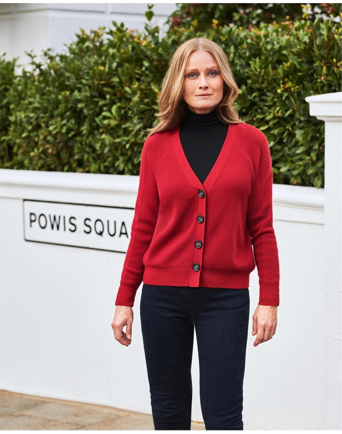 red ribbed cardigan