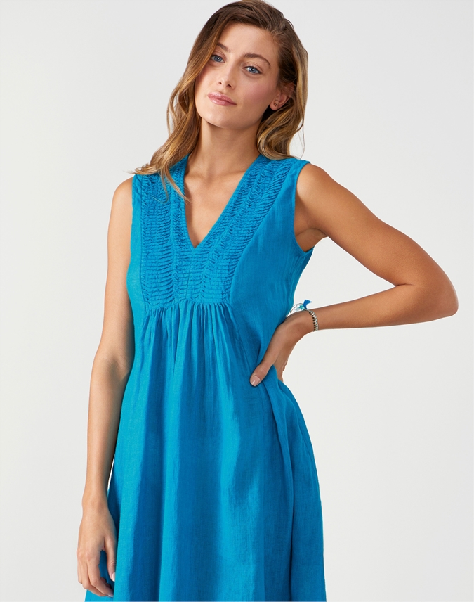 Bright Turquoise | Laundered Linen Midi Dress | Pure Collection