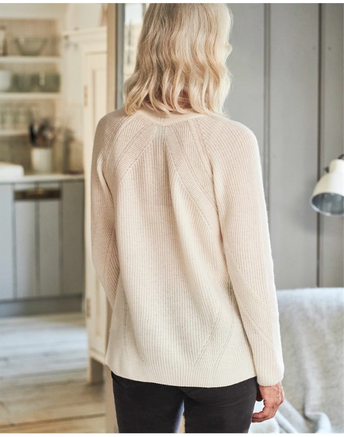 Soft White | Organic Ribbed V Neck Sweater | Pure Collection
