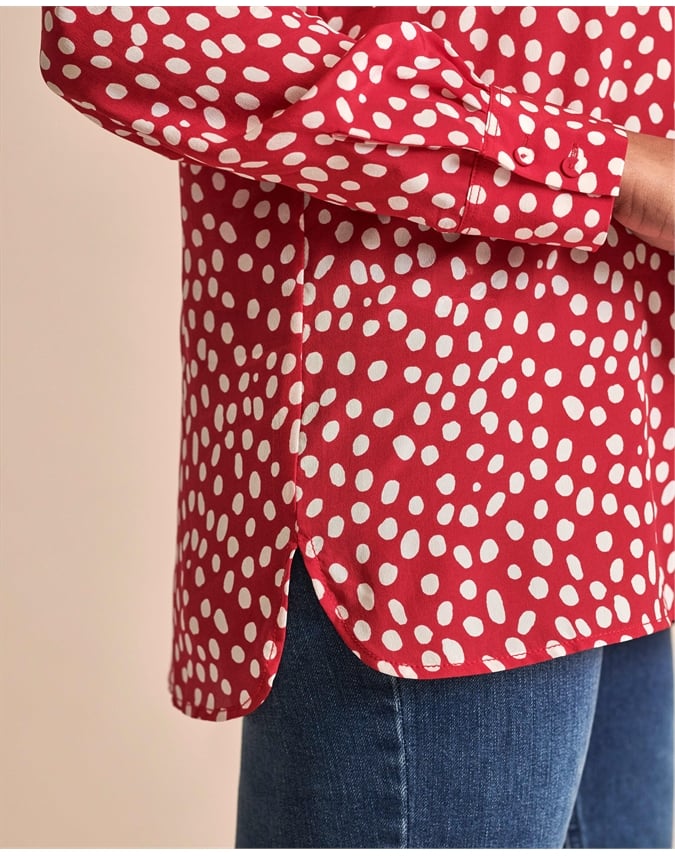 Blurred Spot Print Washed Silk Relaxed Blouse Pure Collection