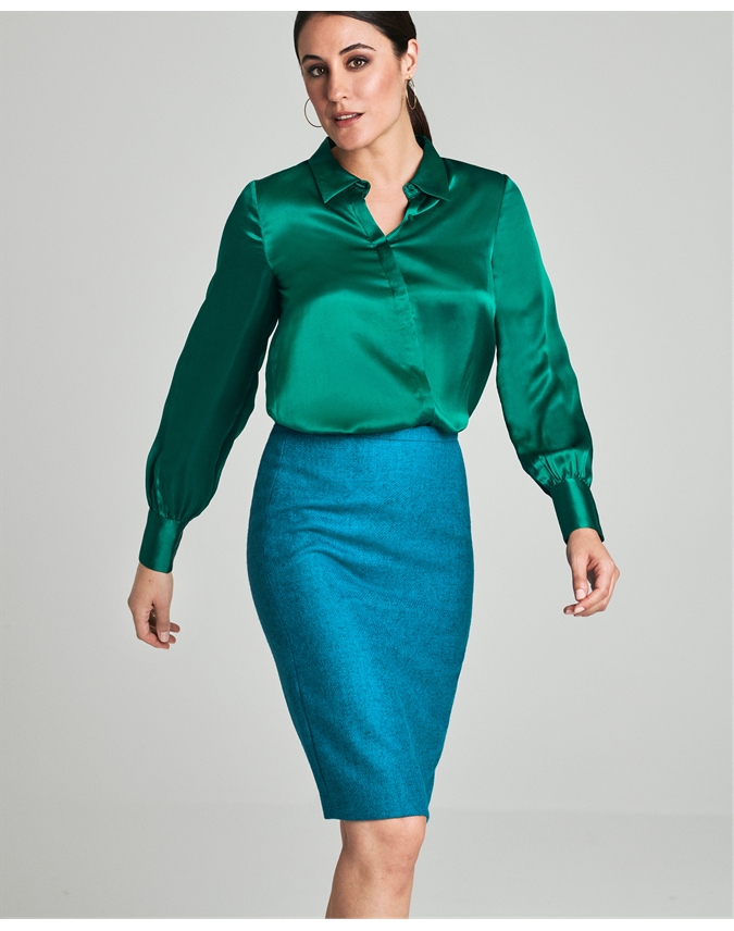 Emerald | Silk Satin Shirt | Pure Collection