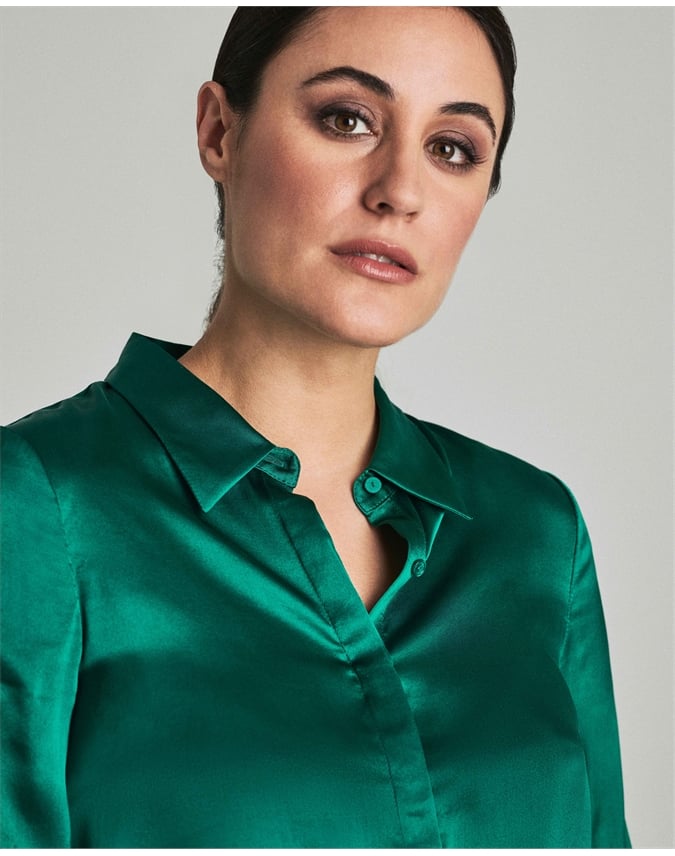 emerald satin blouse