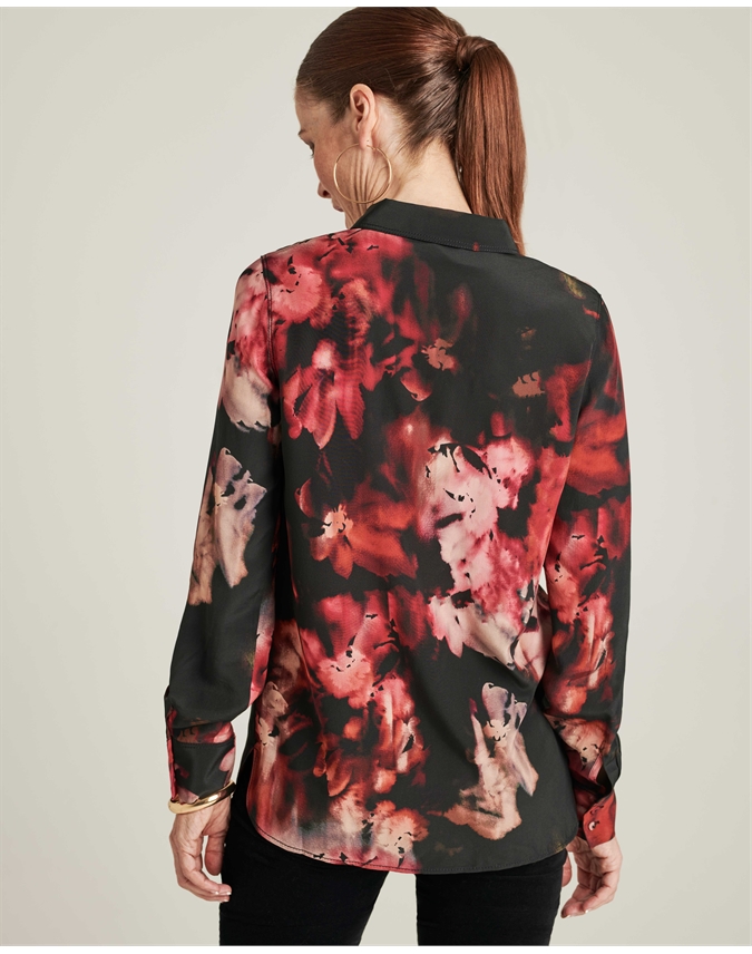 Dark Rose Print Washed Silk Relaxed Blouse Pure Collection