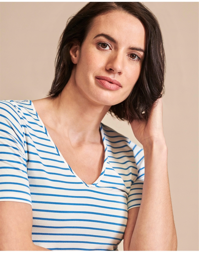 Blue/White Jersey V Neck TShirt Pure Collection