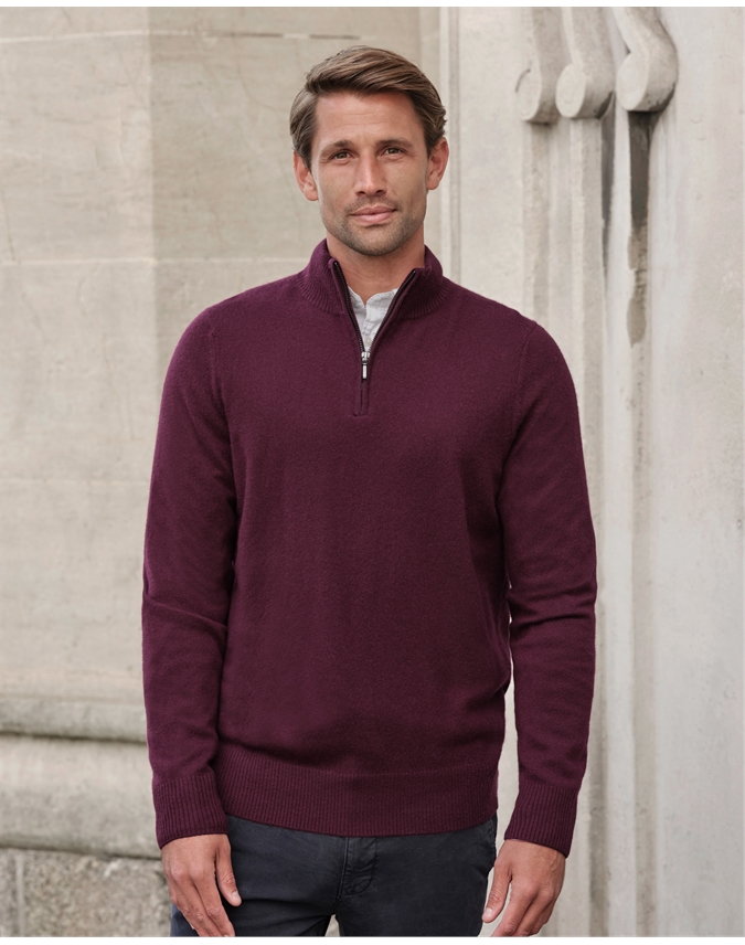 Mens Cashmere Zip Neck Sweater
