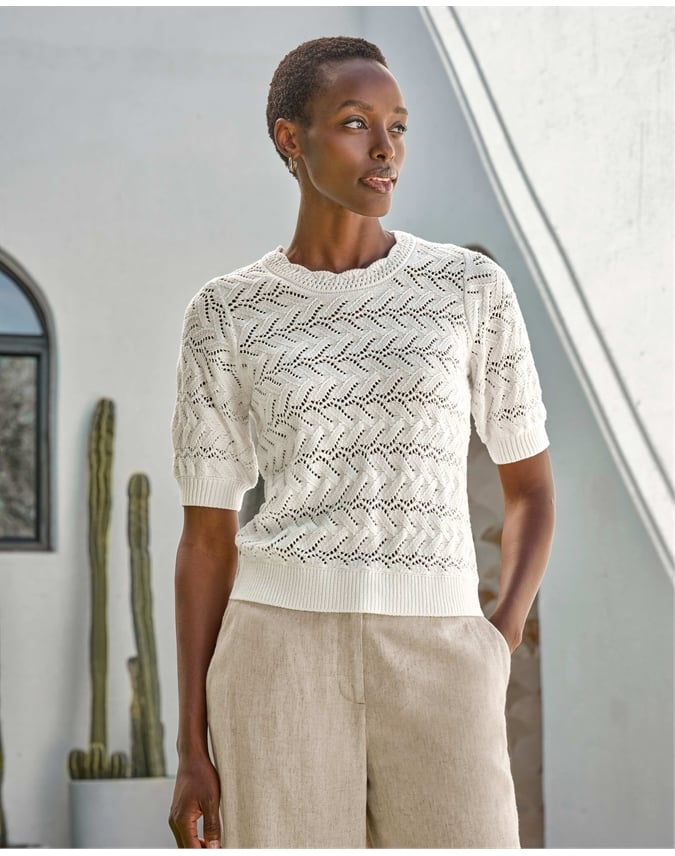 Cotton Crochet Trim Top