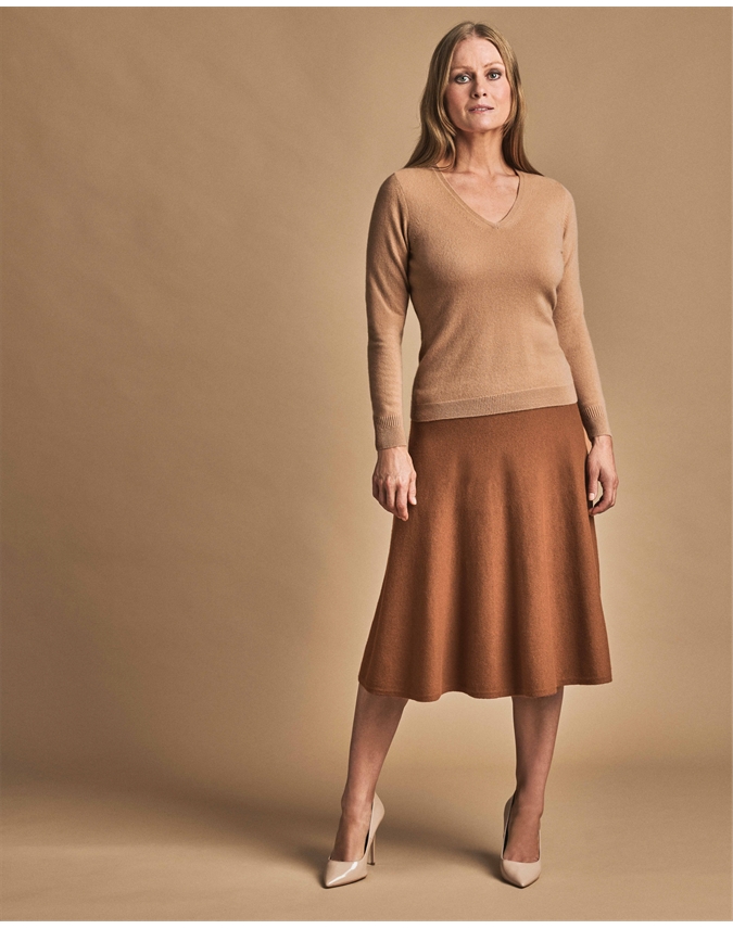 Cognac | Knitted Fit And Flare Skirt | Pure Collection