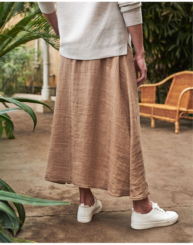 Skirt | Lightweight Linen | Button Camel Collection Pure