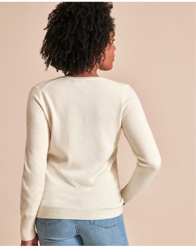 Soft White | Cashmere V Neck Sweater | Pure Collection