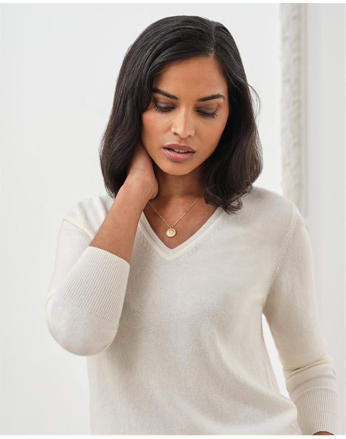 Pure Collection Cashmere V-Neck Jumper, Soft Oyster at John Lewis