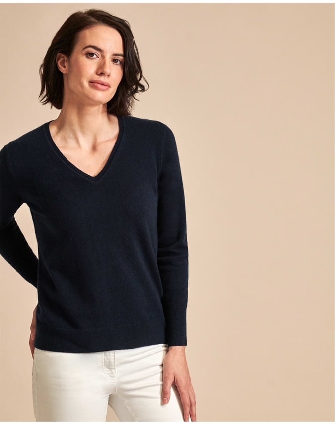 navy v neck cashmere jumper