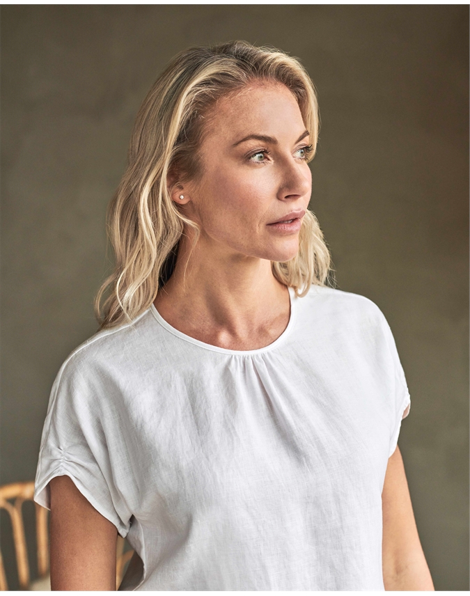 Laundered Linen Gathered Sleeve Top