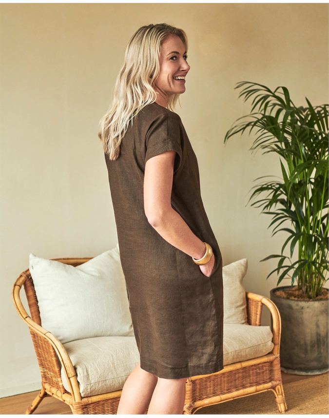 Laundered Linen Laced Neck Dress