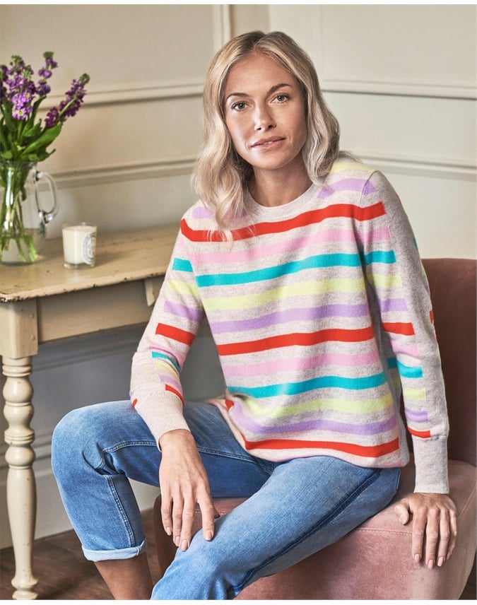Spring Multi Stripe Womens Cashmere Boyfriend Sweater Pure Collection