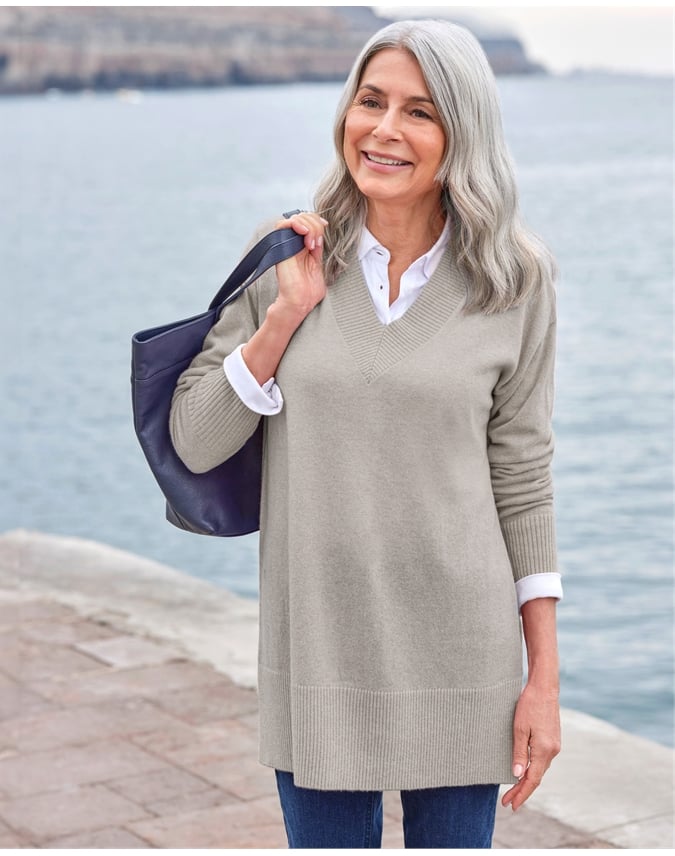 Cashmere Merino Deep V Neck Tunic