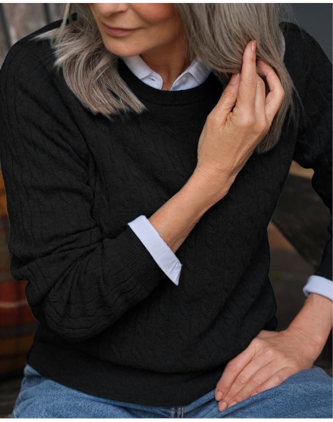 Cashmere Merino Cable Crew Neck Sweater