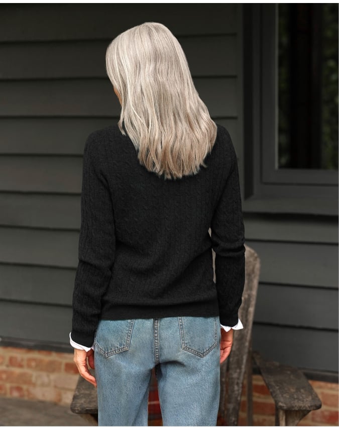 Cashmere Merino Cable Crew Neck Sweater
