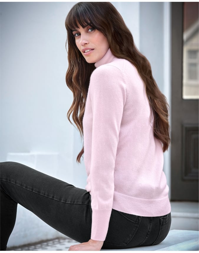 Ladies pink polo neck jumper hotsell