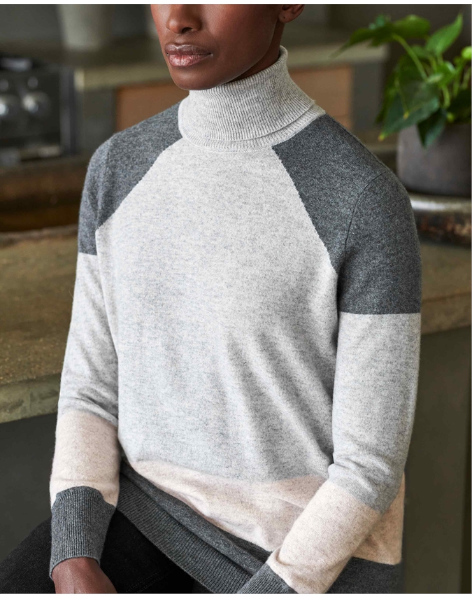Cashmere Boyfriend Turtle Neck Patterned Sweater