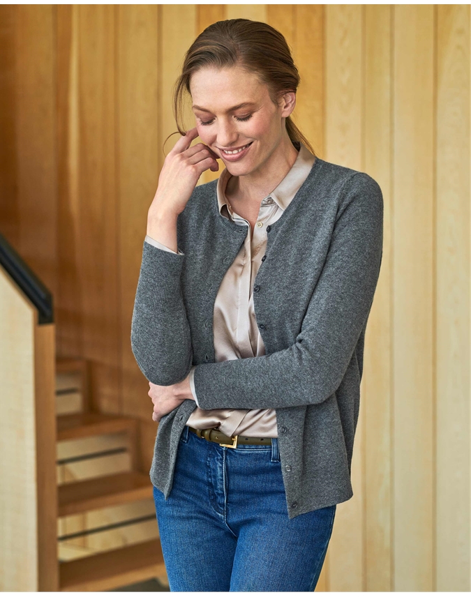 Crew Neck Cashmere Cardigan