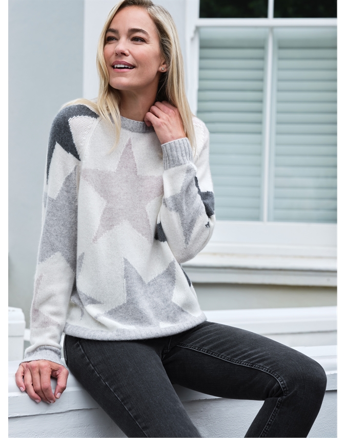 Cashmere Lofty Grey Star Sweater