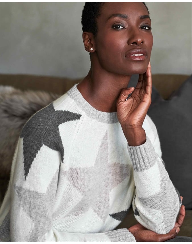 grey sweatshirt with stars