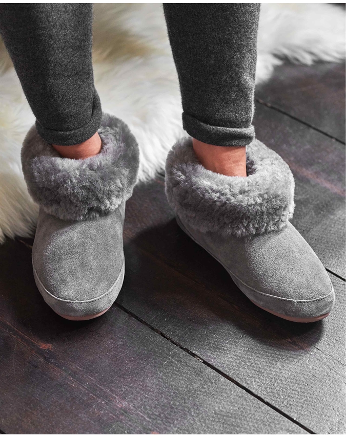 feets Original Grey & Navy Slippers - Sheepskin & Wool – Feets