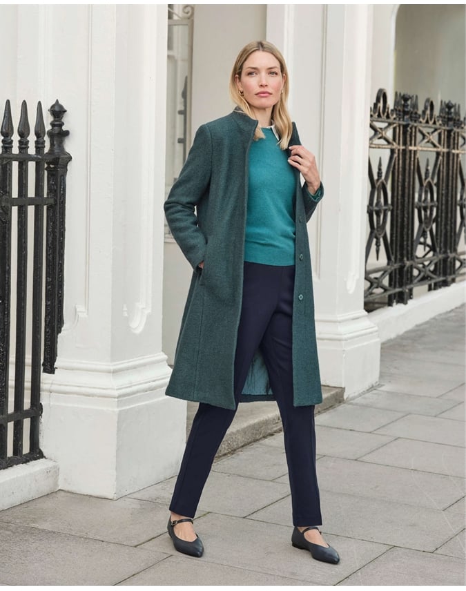 Boucle Textured Wool Funnel Neck Coat